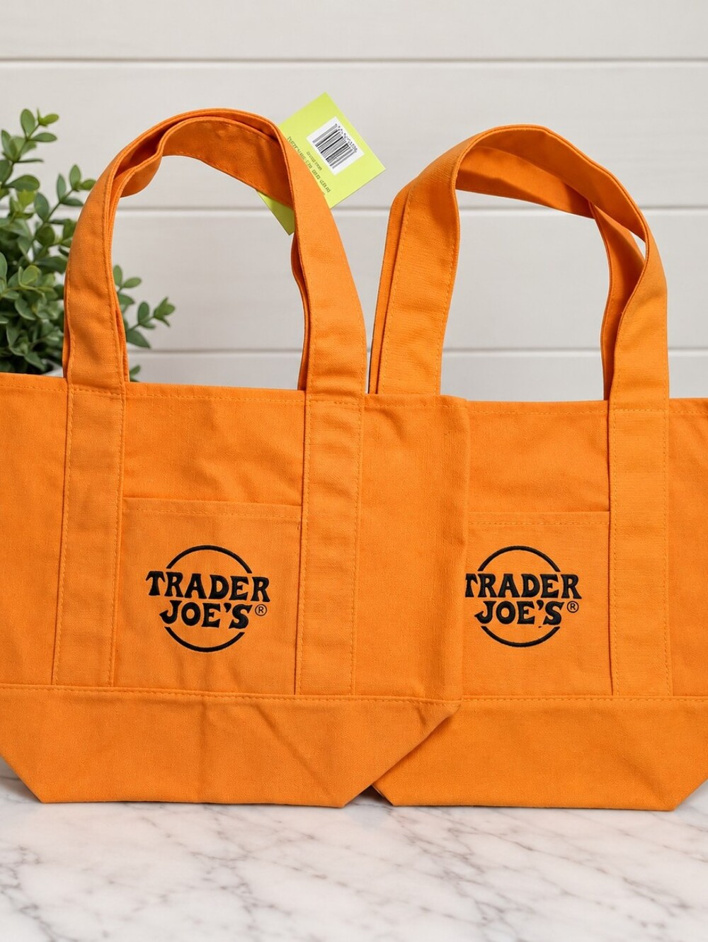 Trader Joe’s Orange Mini Canvas Tote Bags Set of 2 Halloween NEW